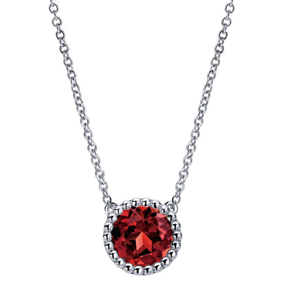 SS 2.11ct Garnet Beaded Bezel Necklace NK4277SVJGN-17