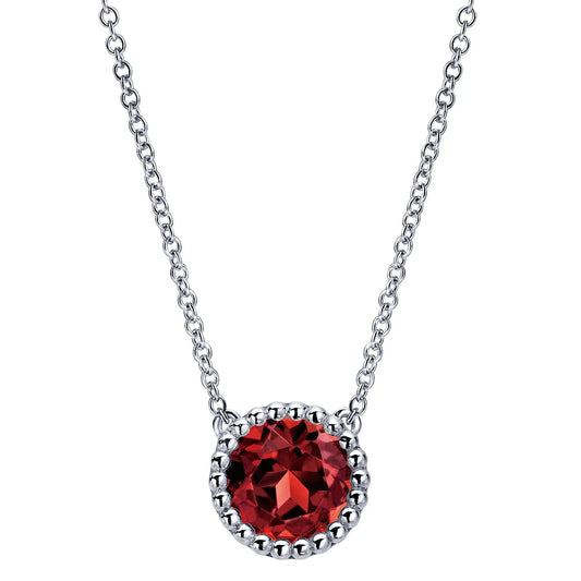 SS 2.11ct Garnet Beaded Bezel Necklace NK4277SVJGN-17