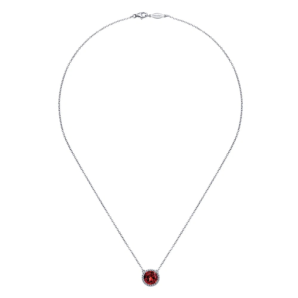 SS 2.11ct Garnet Beaded Bezel Necklace NK4277SVJGN-17