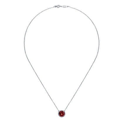 SS 2.11ct Garnet Beaded Bezel Necklace NK4277SVJGN-17