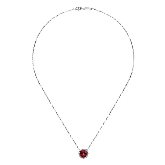 SS 2.11ct Garnet Beaded Bezel Necklace NK4277SVJGN-17