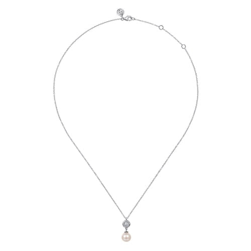 SS White Sapphire and Pearl Drop Necklace NK7108SVJMC