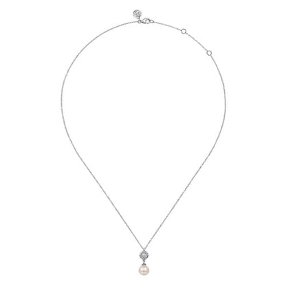 SS White Sapphire and Pearl Drop Necklace NK7108SVJMC