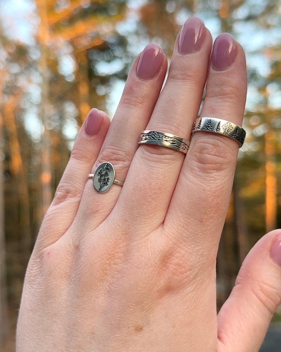 SS Flower Signet Ring - 7.5