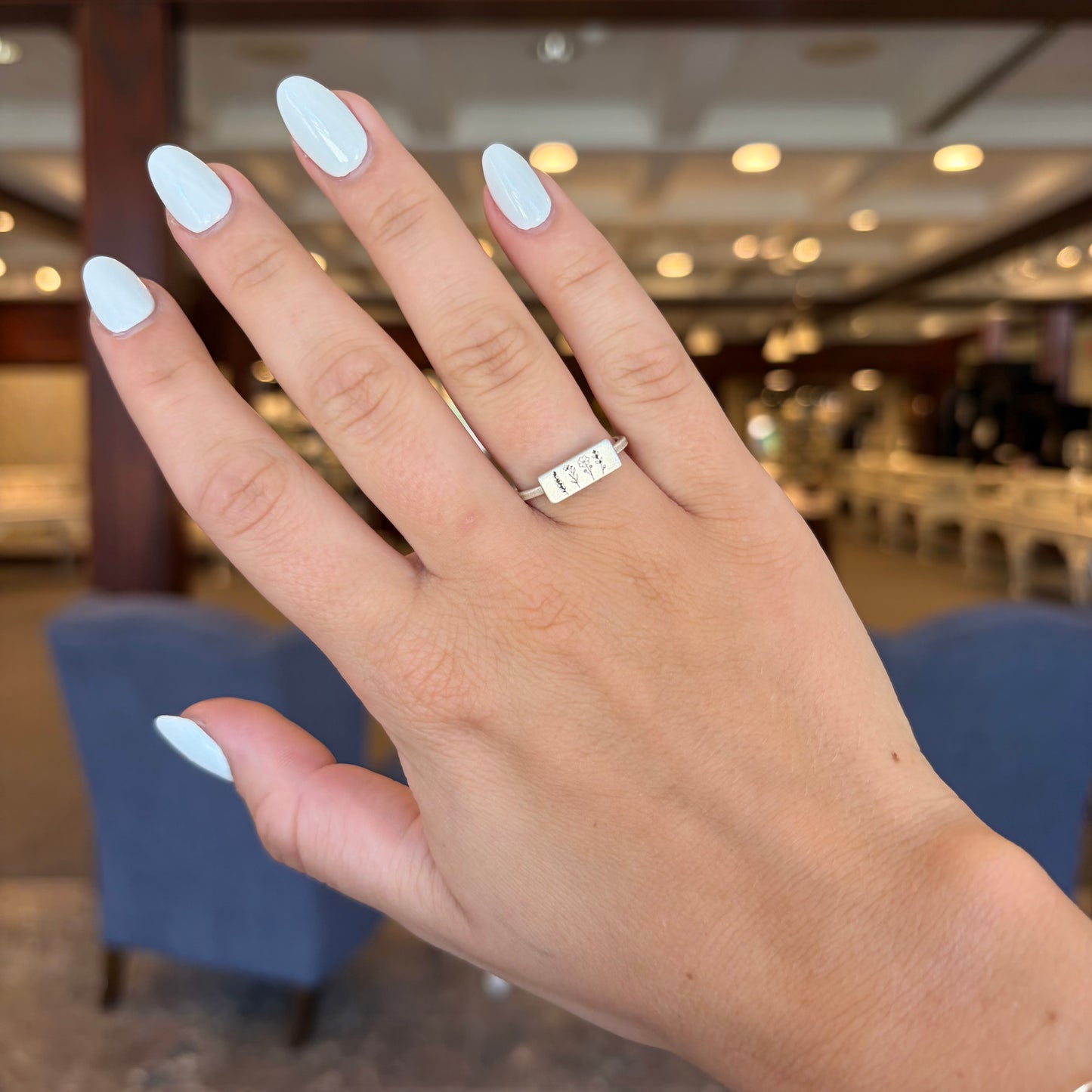 SS Flower Rectangle Signet Ring - 8