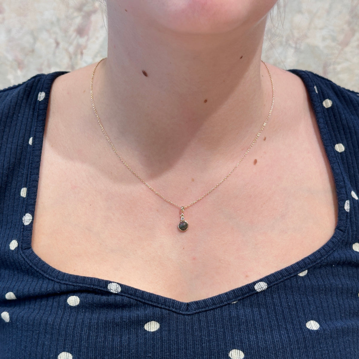 14kY Moss Agate & 0.03ct Dia Necklace 87438