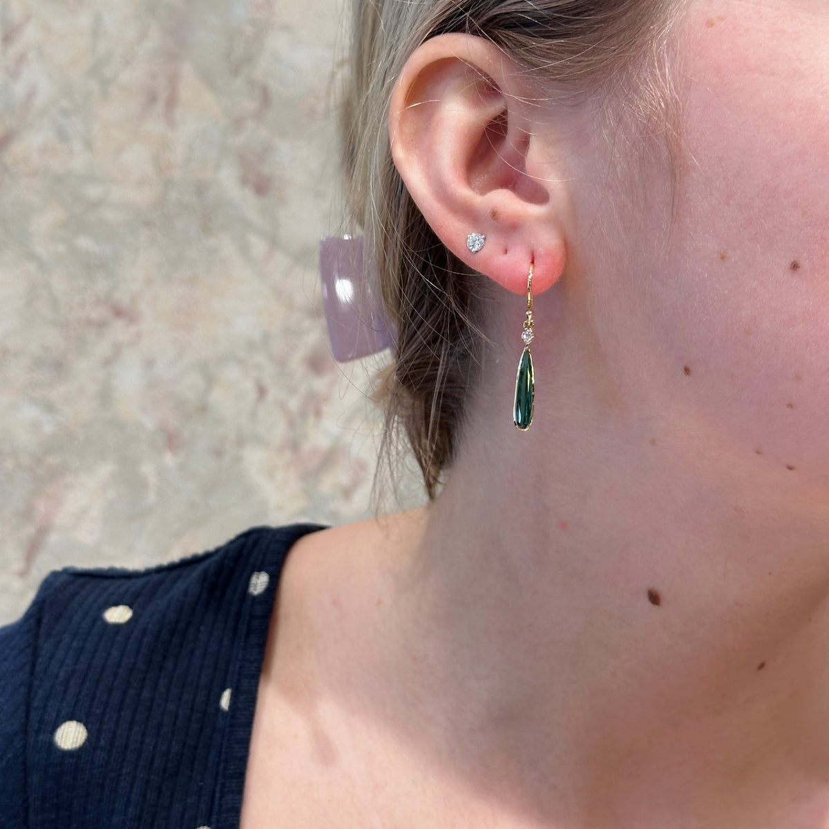 18kY 1.81ct Tourmaline .07ct Diamond Ear