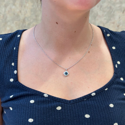 14kW .98ct London Blue Topaz .12cttw Diamond Necklace N8018