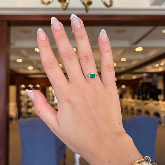 SS Green Onyx 6mm Bezel Ring A29 - 28/HOV14