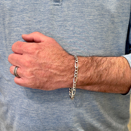 SS Rhodium Plated 6.5mm Figaro Chain Bracelet QFG180R-9