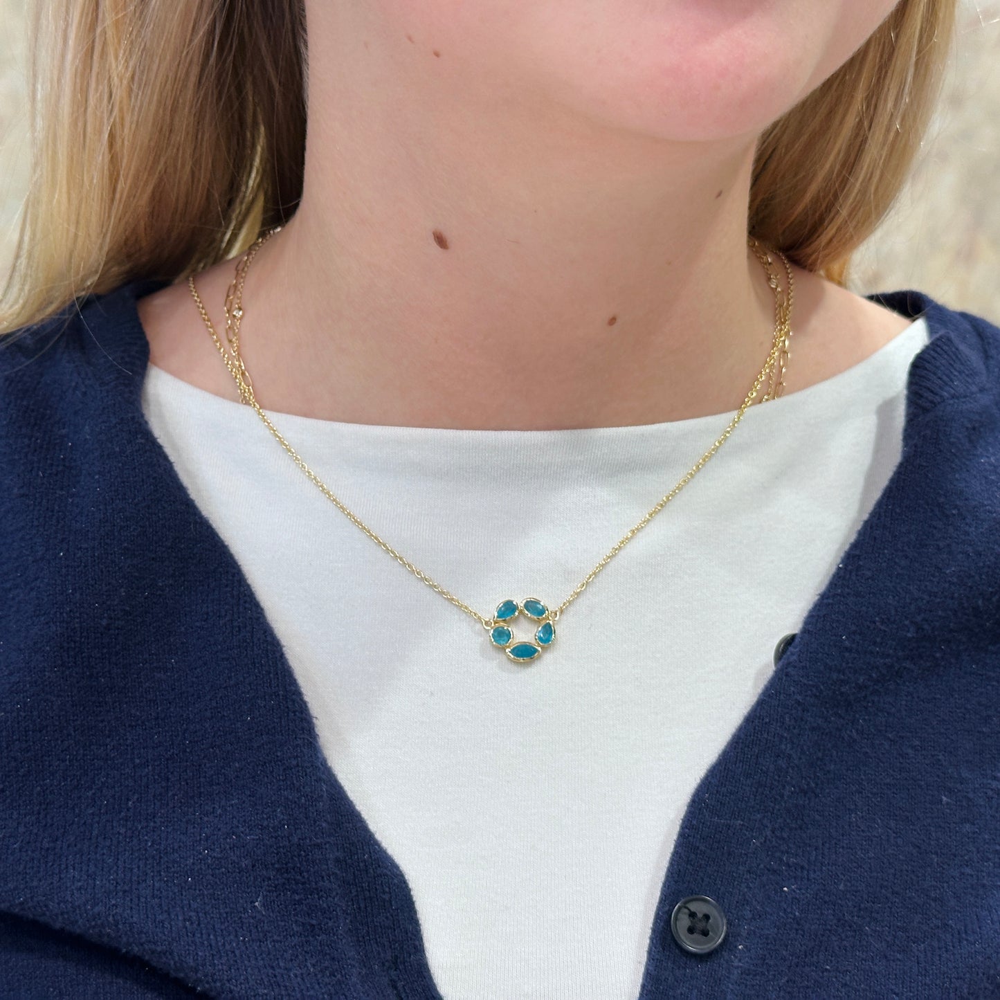 18k Vermeil Apatite Flower Necklace CL129-022/APO -18"