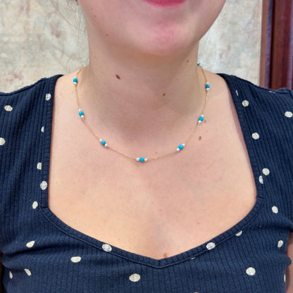14kY FWP & Turq. Bead Necklace 90259618FPTQ-18"