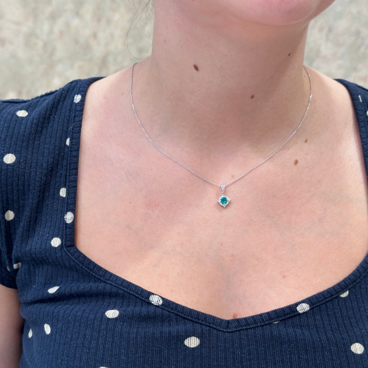 14kW .29ct Emerald .15cttw Diamond Necklace GNM41LDWDEM