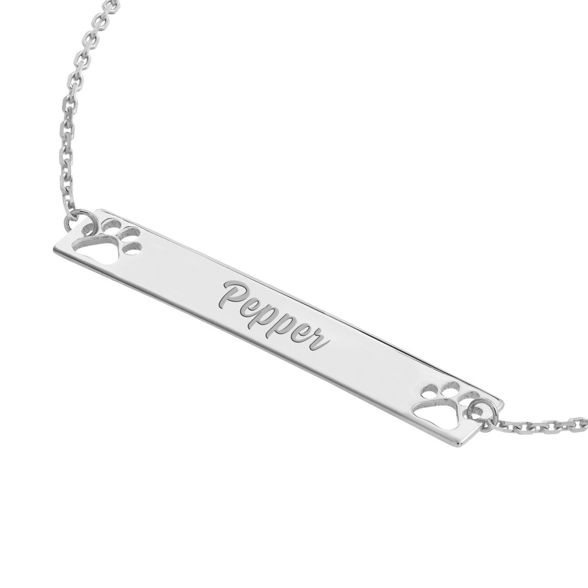 SS Bar w/ Paw Print Cutout Necklace MF032951-92B