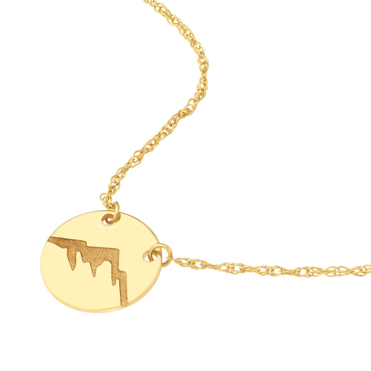 14kY Etched Mountain Mini Disc Necklace MF035836-14Y