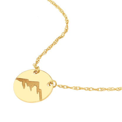 14kY Etched Mountain Mini Disc Necklace MF035836-14Y