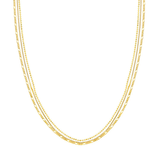 14kY Triple Strand Mixed Chain Necklace MF037978-14Y