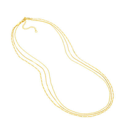 14kY Triple Strand Mixed Chain Necklace MF037978-14Y