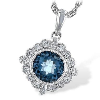 14kW .98ct London Blue Topaz .12ct Diamond Necklace N8018