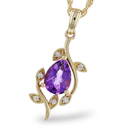 14kY .88ct Amethyst .05ct Dia Necklace N8619