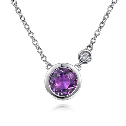 SS .74ct Amethyst .02 Dia Necklace NK5241SV5AM- 17.5