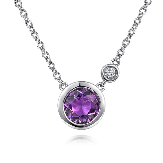 SS .87ct Amethyst .02 Dia Necklace NK5241SV5AM- 17.5