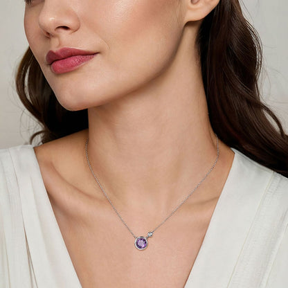 SS .74ct Amethyst .02 Dia Necklace NK5241SV5AM- 17.5