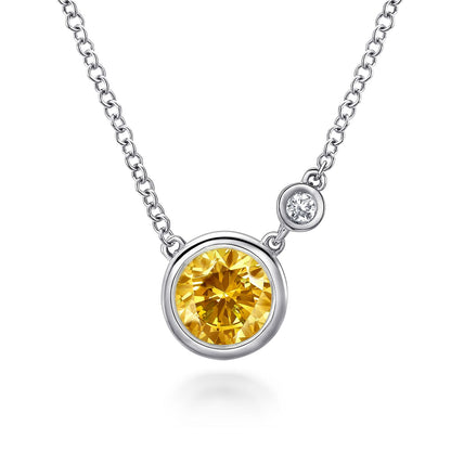 SS .80ct Citrine .02ct Dia Necklace NK5241SV5CT - 17.5