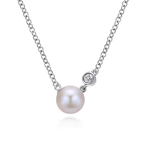 SS Pearl .02ct Diamond Necklace NK5242SV5PL-17.5