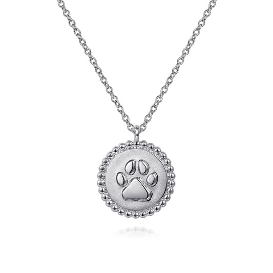SS Beaded Paw Print Disc Necklace NK7076SVJJJ -17.5