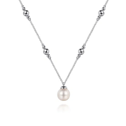 SS Freshwater Pearl Bead Station Necklace NK7078SVJPB