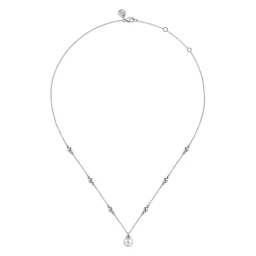 SS Freshwater Pearl Bead Station Necklace NK7078SVJPB