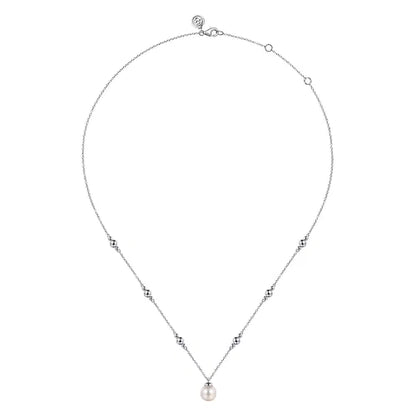 SS Freshwater Pearl Bead Station Necklace NK7078SVJPB