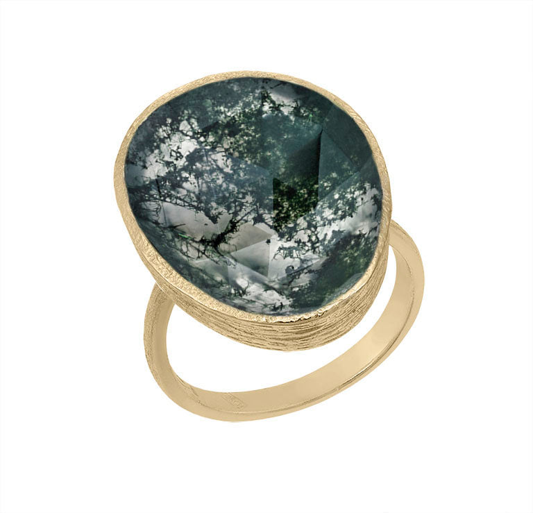18k Vermeil Moss Agate Ring O129 - 007MUO16