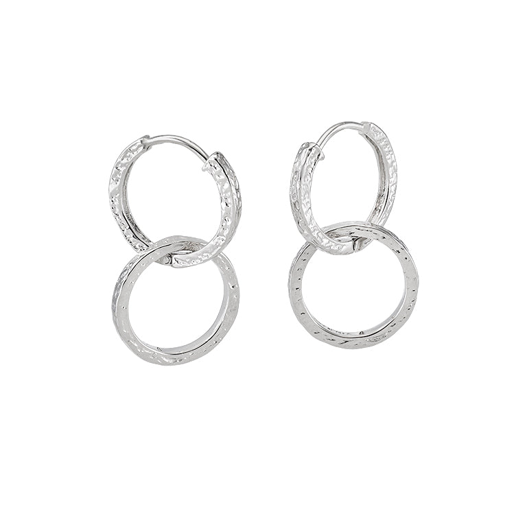 SS Hammered Double Hoop Drop Earring PE20 - 9682/H