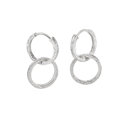 SS Hammered Double Hoop Drop Earring PE20 - 9682/H