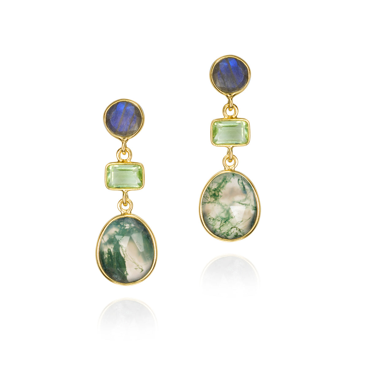 18k Vermeil Moss Agate/Labradorite/Green Amethyst Ear PE129 - 3502/MUO