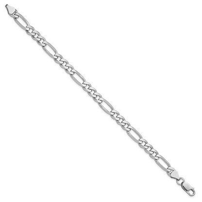 SS Rhodium Plated 6.5mm Figaro Chain Bracelet QFG180R-9