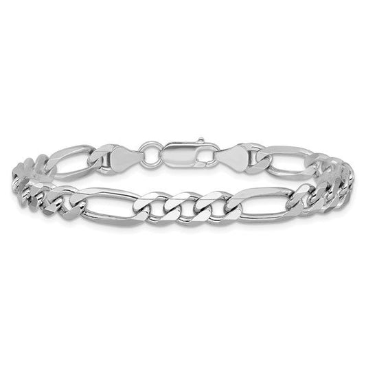 SS Rhodium Plated 6.5mm Figaro Chain Bracelet QFG180R-9