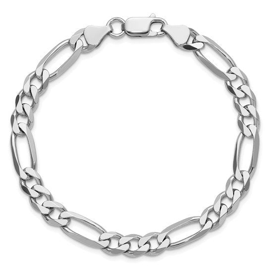 SS Rhodium Plated 6.5mm Figaro Chain Bracelet QFG180R-9