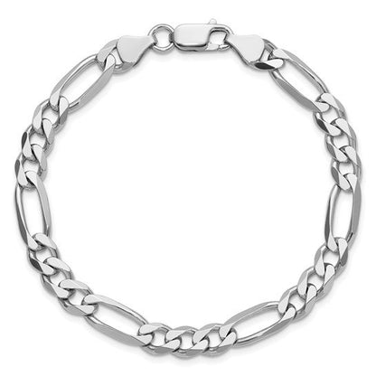 SS Rhodium Plated 6.5mm Figaro Chain Bracelet QFG180R-9