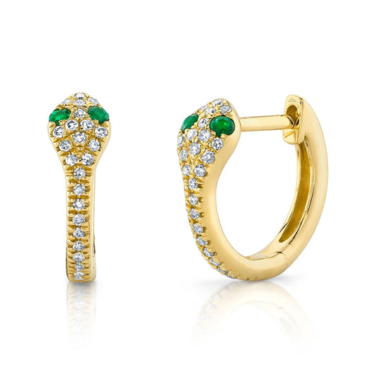 14kY .11cttw Diamond .07cttw Emerald Snake Hoop SC22008280