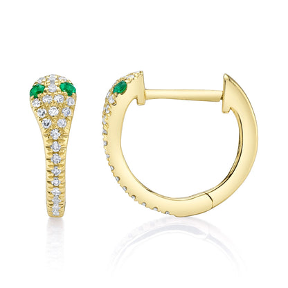 14kY .11cttw Diamond .07cttw Emerald Snake Hoop SC22008280