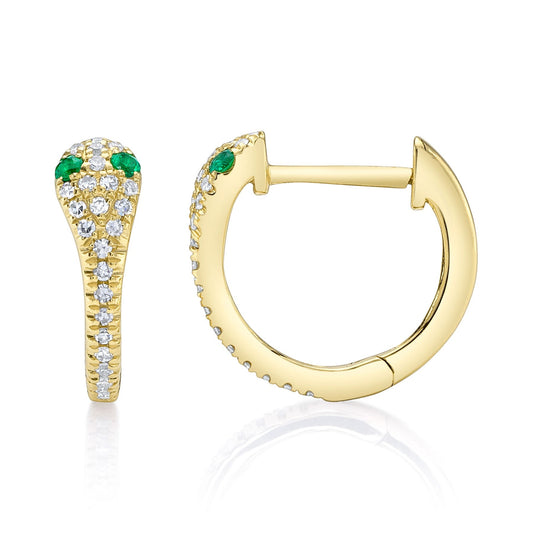 14kY .11cttw Diamond .07cttw Emerald Snake Hoop SC22008280