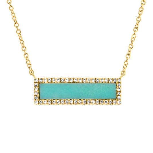 14kY 1.02ct Turquoise .15cttw Diamond Bar Necklace SC55002274