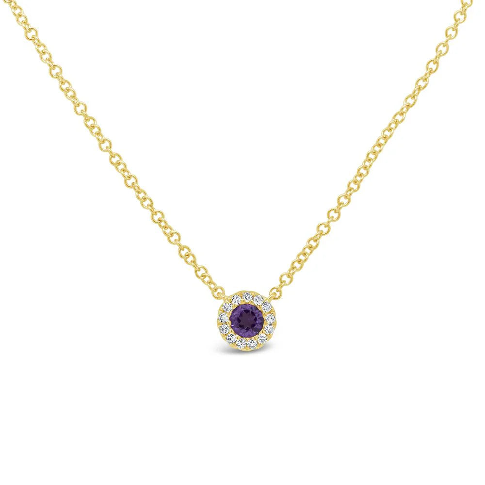 14kY .10ct Amethyst .04cttw Dia Halo Necklace SC55007723