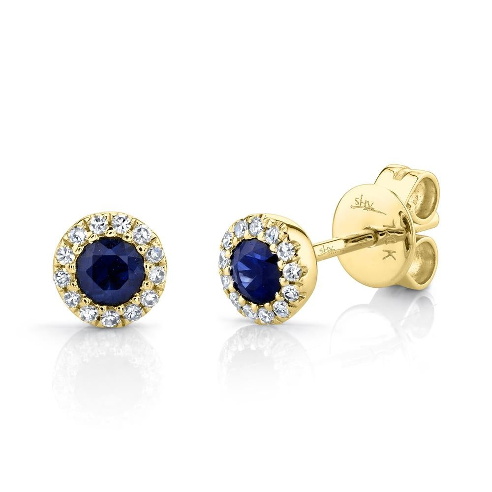 14kY .28cttw Sapphire .08cttw Diamond Stud SC55008114