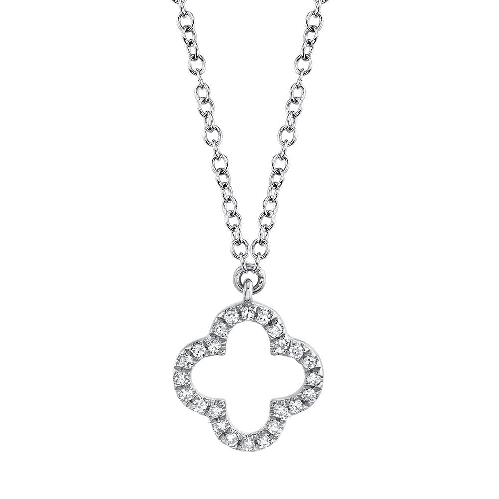 14kW .08cttw Diamond Clover Necklace SC55019617 - 15-18"