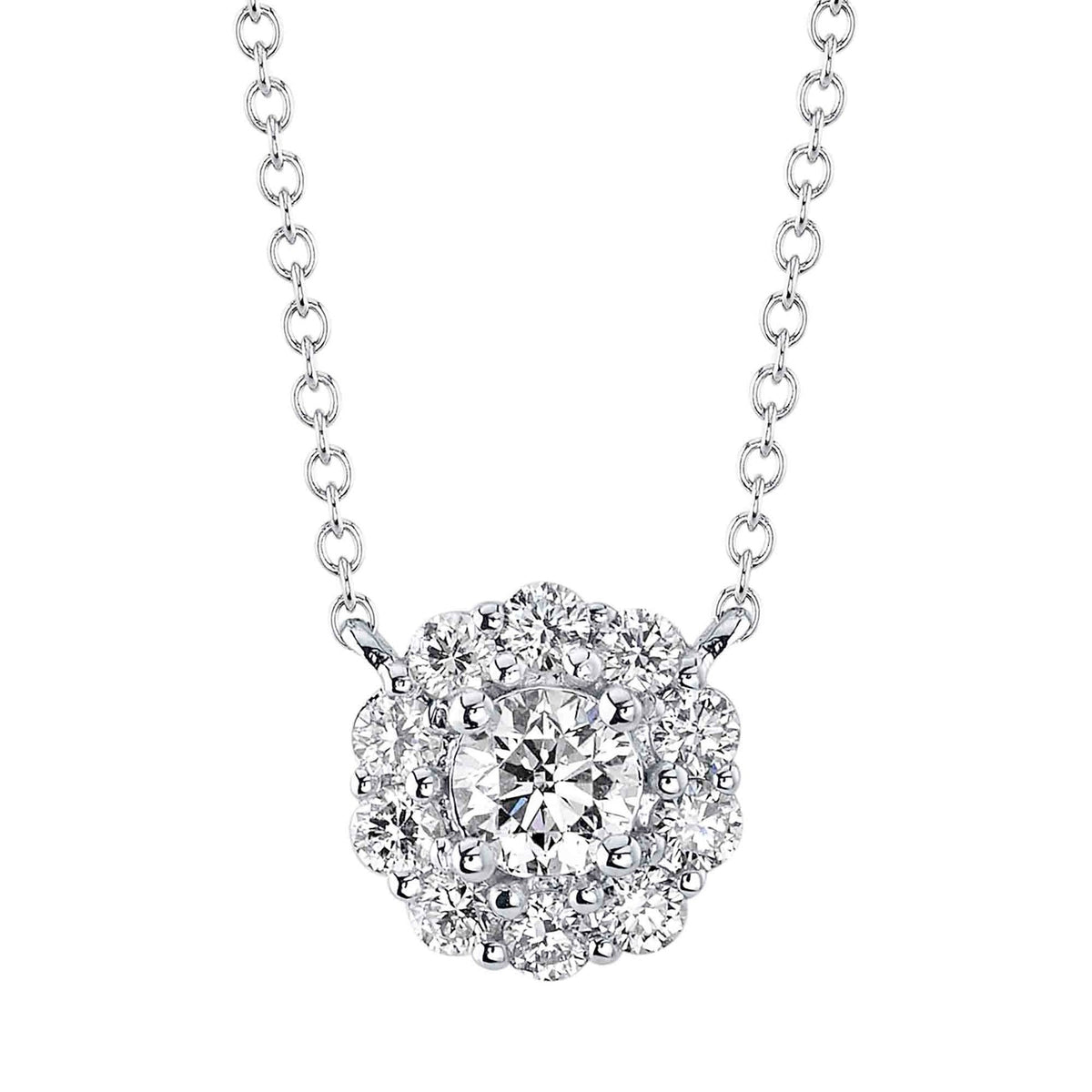 14kW .42cttw Diamond Halo Necklace SC55022483