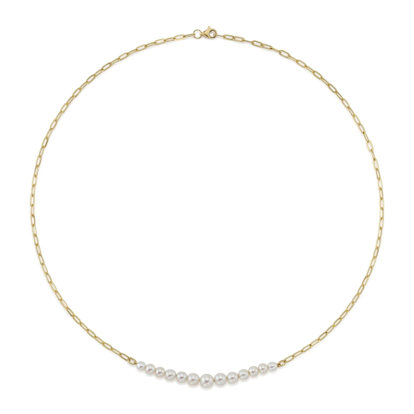 14kY Pearl Paper Clip Necklace SC55023409-18